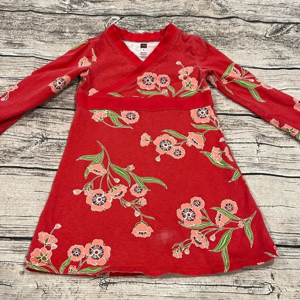 Tea Collection Faux Wrap Ted Floral Long Sleeved Dress size 4